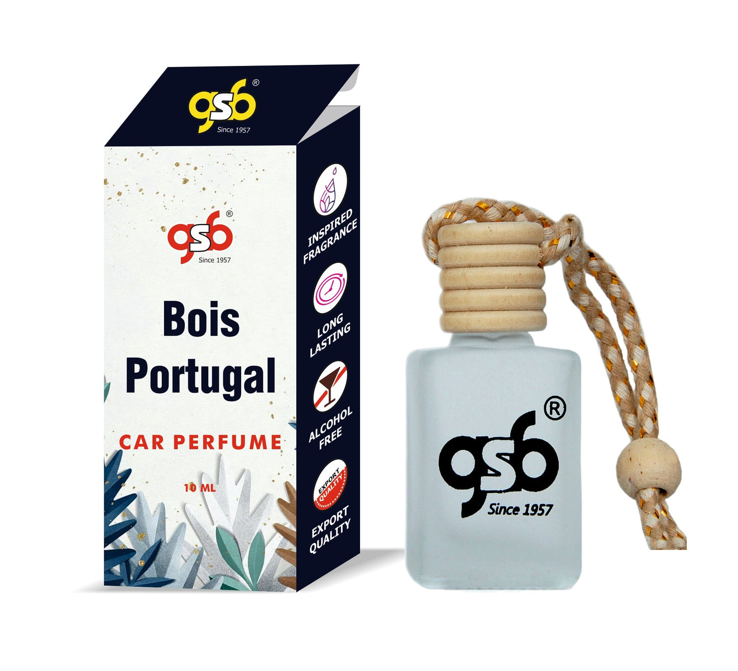 GSB Bois Portugal Hanging Car Air Freshener Inspired From Greed Bois Portugal | Natural Fragrance In Glass Bottle With Wooden Diffuser Lid | 10 Ml