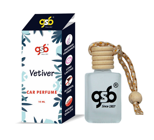 GSB Vetiver Hanging Car Air Freshener Inspired From Greed Vetiver | Natural Fragrance In Glass Bottle With Wooden Diffuser Lid | 10 Ml
