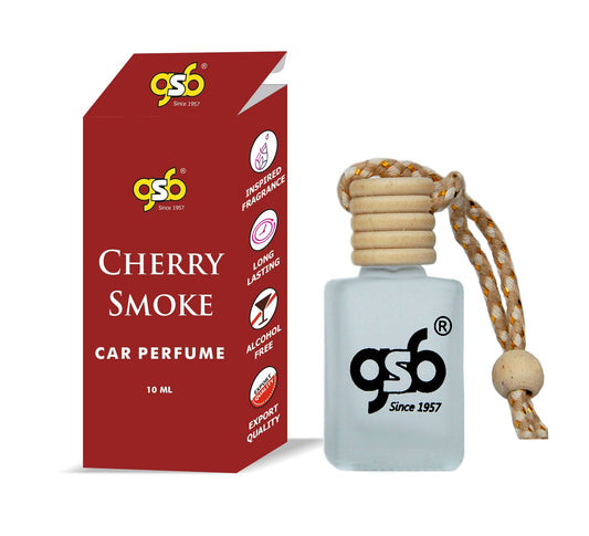 GSB Cherry Smoke Hanging Car Air Freshener Inspired From Fom Tord Cherry Smoke | Natural Fragrance In Glass Bottle With Wooden Diffuser Lid | 10 Ml