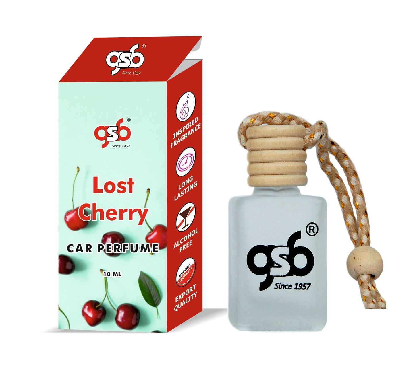 GSB Lost Cherry Hanging Car Air Freshener Inspired From Fom Tord Lost Cherry | Natural Fragrance In Glass Bottle With Wooden Diffuser Lid | 10 Ml
