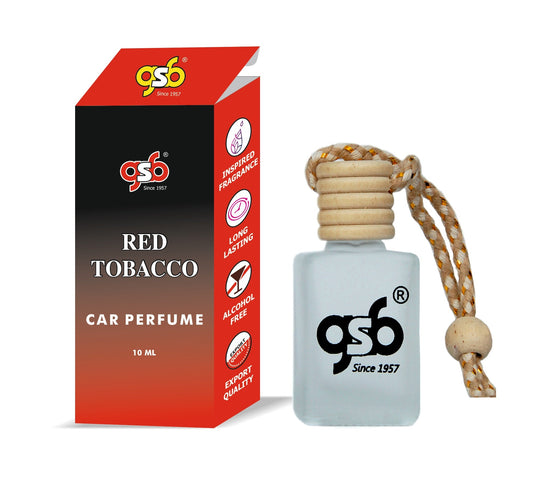 GSB Red Tobacco Hanging Car Air Freshener Inspired From Manerca Red Tobacco | Natural Fragrance In Glass Bottle With Wooden Diffuser Lid | 10 Ml