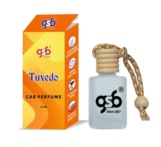 GSB Tuxedo Hanging Car Air Freshener Inspired From Ysl Tuxedo | Natural Fragrance In Glass Bottle With Wooden Diffuser Lid | 10 Ml