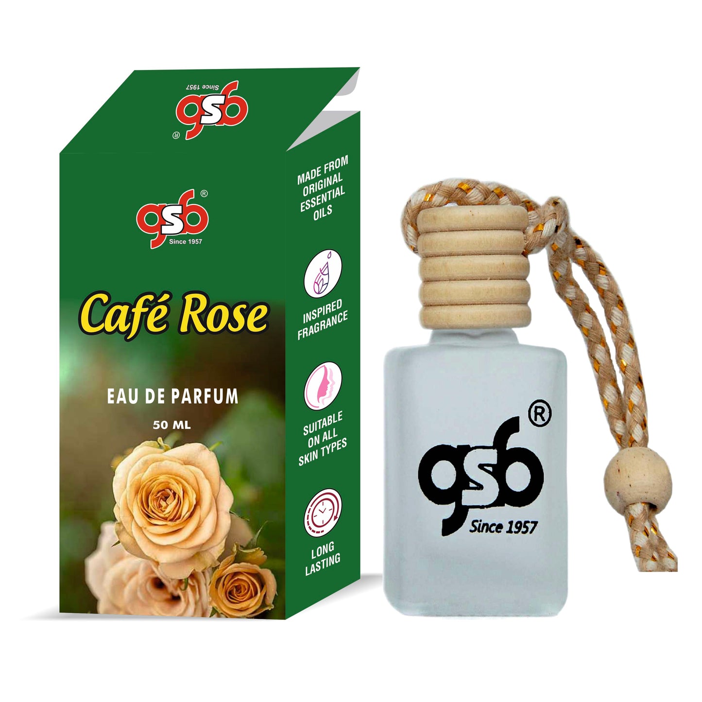 GSB Cafe Rose Hanging Car Air Freshener Inspired From Tord Fom Café Rose | Natural Fragrance In Glass Bottle With Wooden Diffuser Lid | 10 Ml