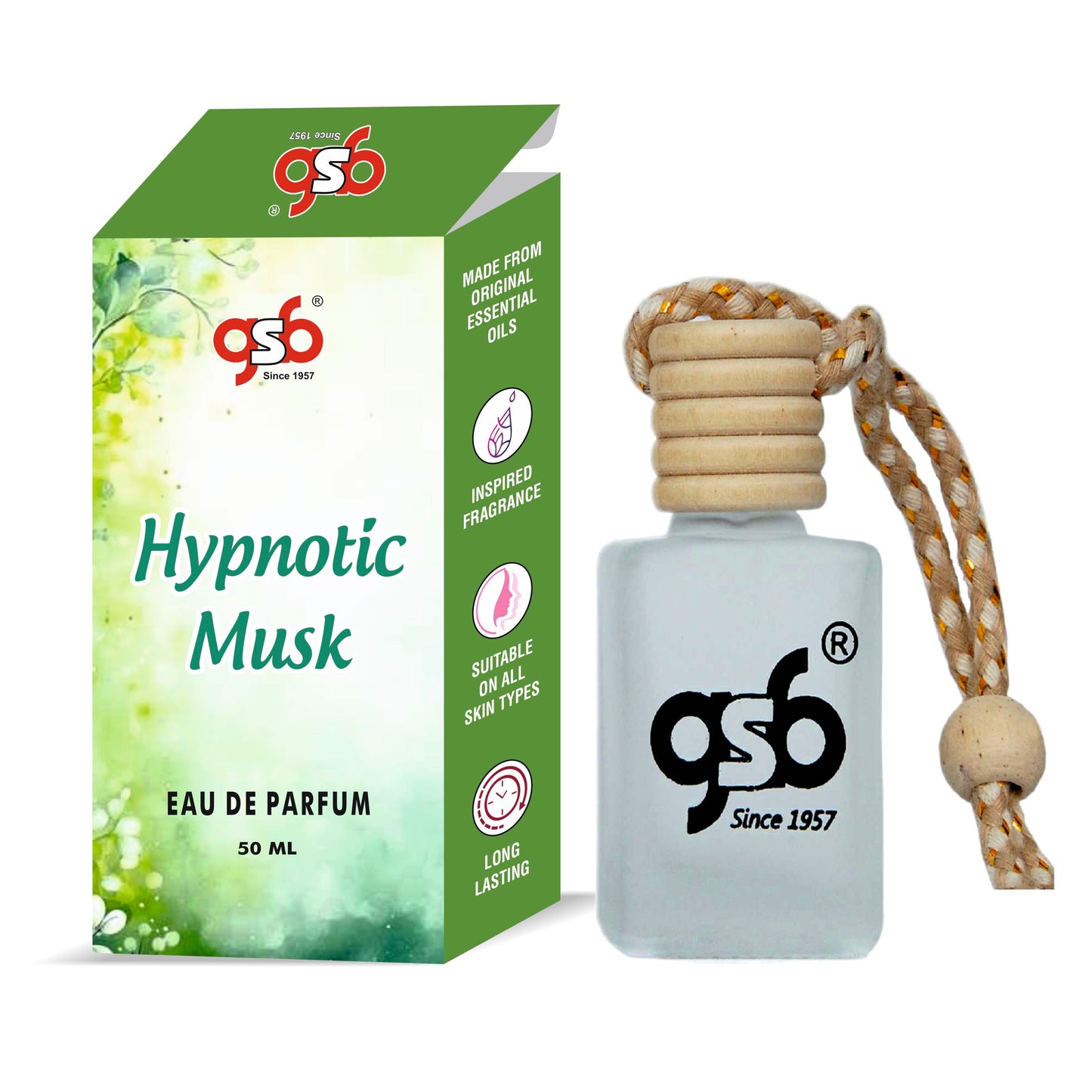 GSB Hypnotic Musk Hanging Car Air Freshener Inspired From M. Micfella Hypnotic Musk | Natural Fragrance In Glass Bottle With Wooden Diffuser Lid | 10 Ml