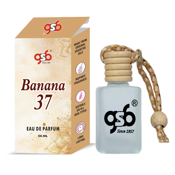 GSB Banana 37 Hanging Car Air Freshener Inspired From Kyali Banana 37 | Natural Fragrance In Glass Bottle With Wooden Diffuser Lid | 10 Ml