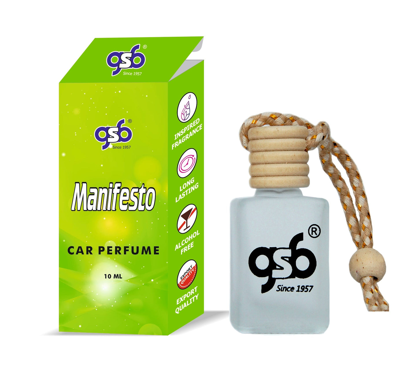 GSB Manifesto Hanging Car Air Freshener Inspired From Ysl Manifesto | Natural Fragrance In Glass Bottle With Wooden Diffuser Lid | 10 Ml