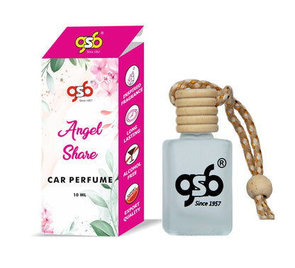 GSB Angel Share Hanging Car Air Freshener Inspired From Kilion Angel Share | Natural Fragrance In Glass Bottle With Wooden Diffuser Lid | 10 Ml