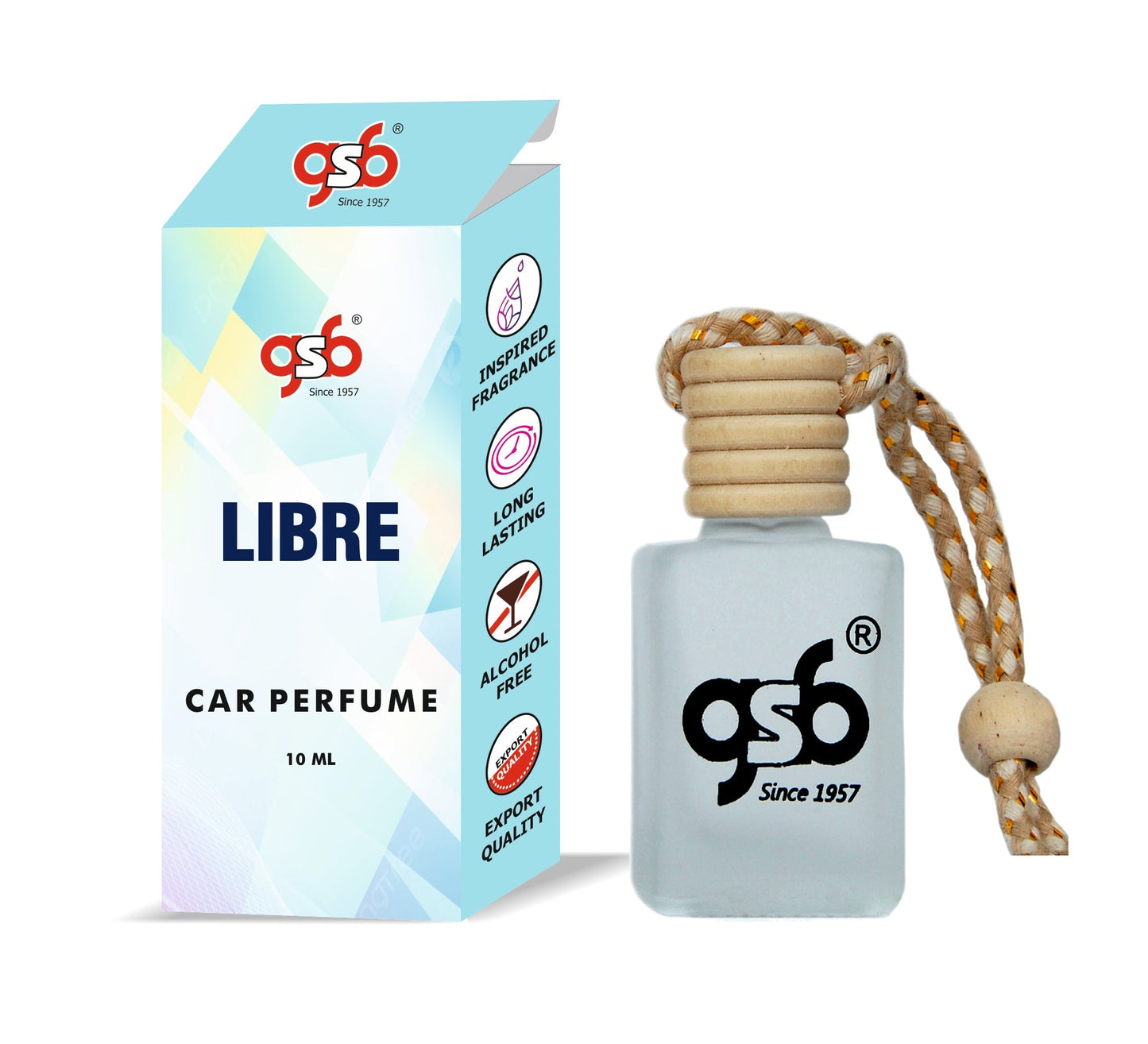 GSB Libre Hanging Car Air Freshener Inspired From Ysl Libre | Natural Fragrance In Glass Bottle With Wooden Diffuser Lid | 10 Ml