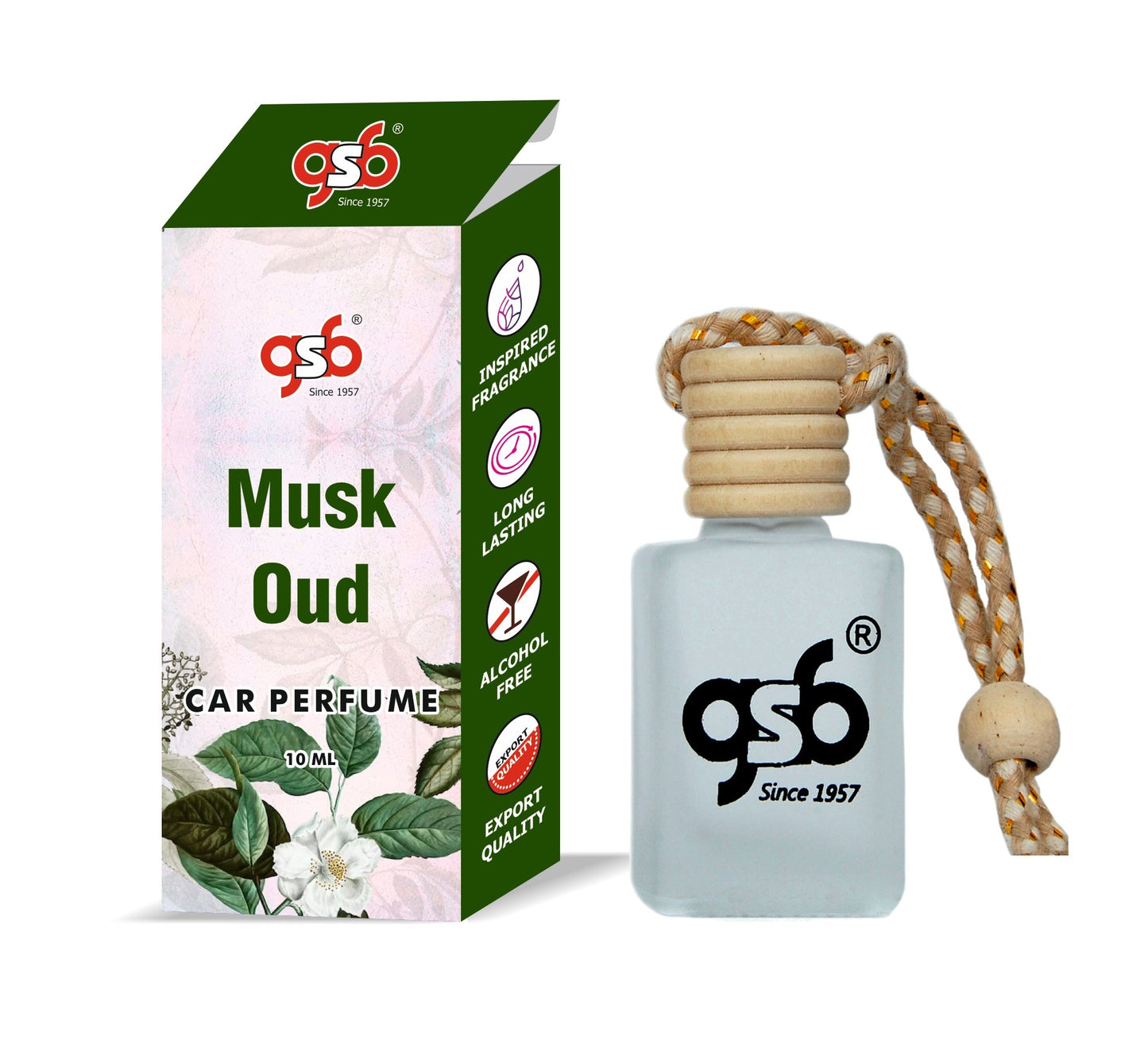 Gsb Musk Oudh Hanging Car Air Freshener Inspired From Kilion Musk Oudh | Natural Fragrance In Glass Bottle With Wooden Diffuser Lid | 10 Ml