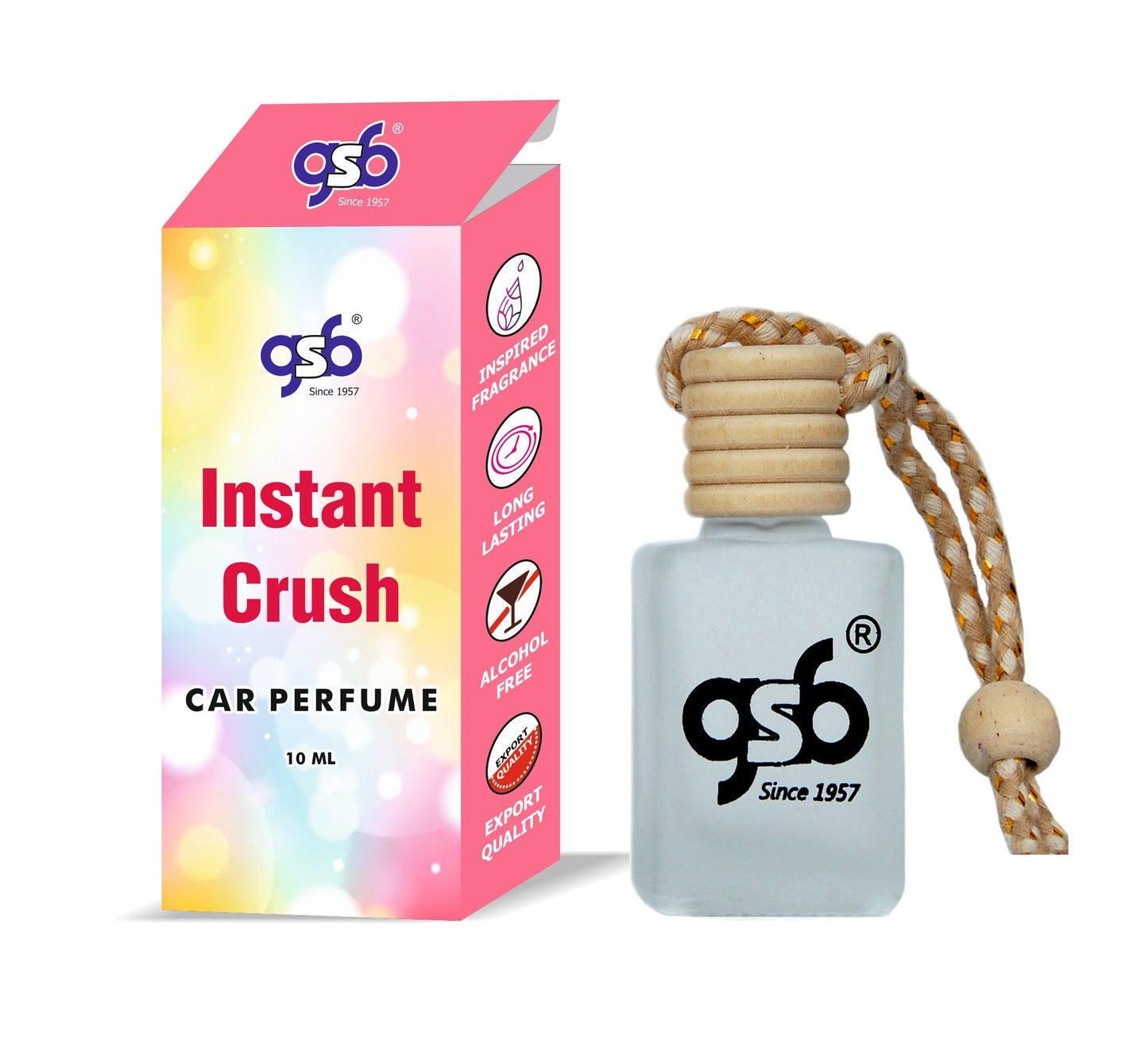 GSB Instant Crush Hanging Car Air Freshener Inspired From Manerca Instant Crush | Natural Fragrance In Glass Bottle With Wooden Diffuser Lid | 10 Ml