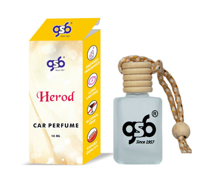 GSB Herod Hanging Car Air Freshener Inspired From PDM Herod | Natural Fragrance In Glass Bottle With Wooden Diffuser Lid | 10 Ml