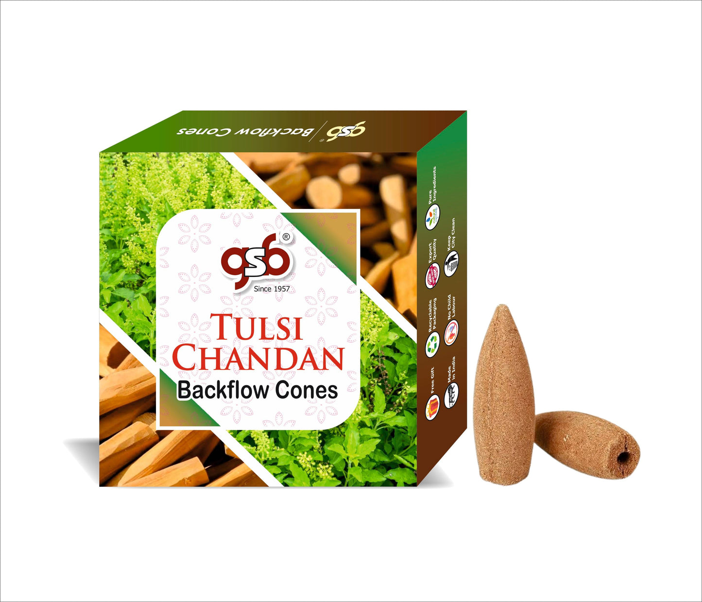GSB Tulsi Chandan Premium Backflow Cones | Best For Smoke Fountain | Backflow Cone | No Charcoal | No Bamboo