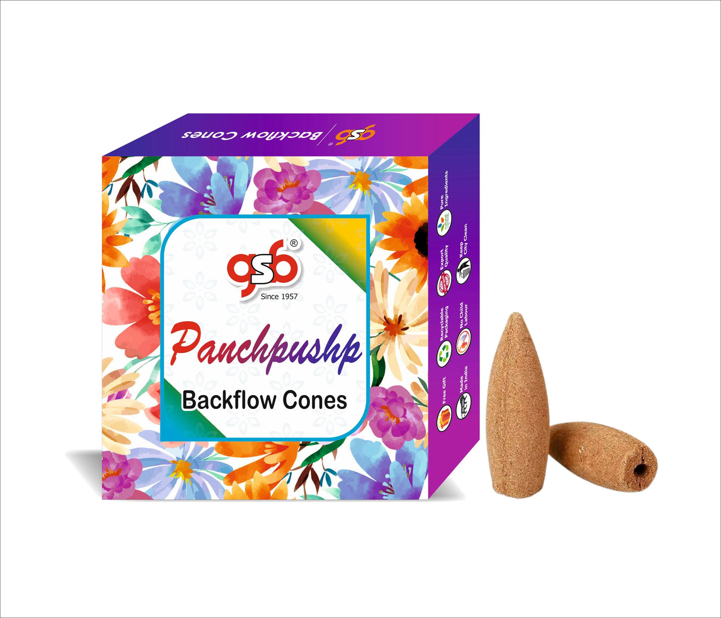 GSB Panchpushp Premium Backflow Cones | Best For Smoke Fountain | Backflow Cone | No Charcoal | No Bamboo