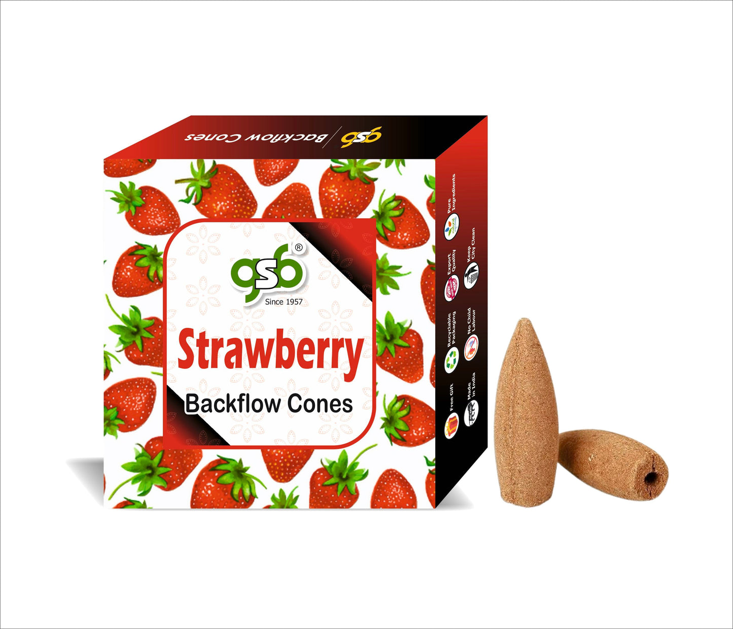 GSB Strawberry Premium Backflow Cones | Best For Smoke Fountain | Backflow Cone | No Charcoal | No Bamboo