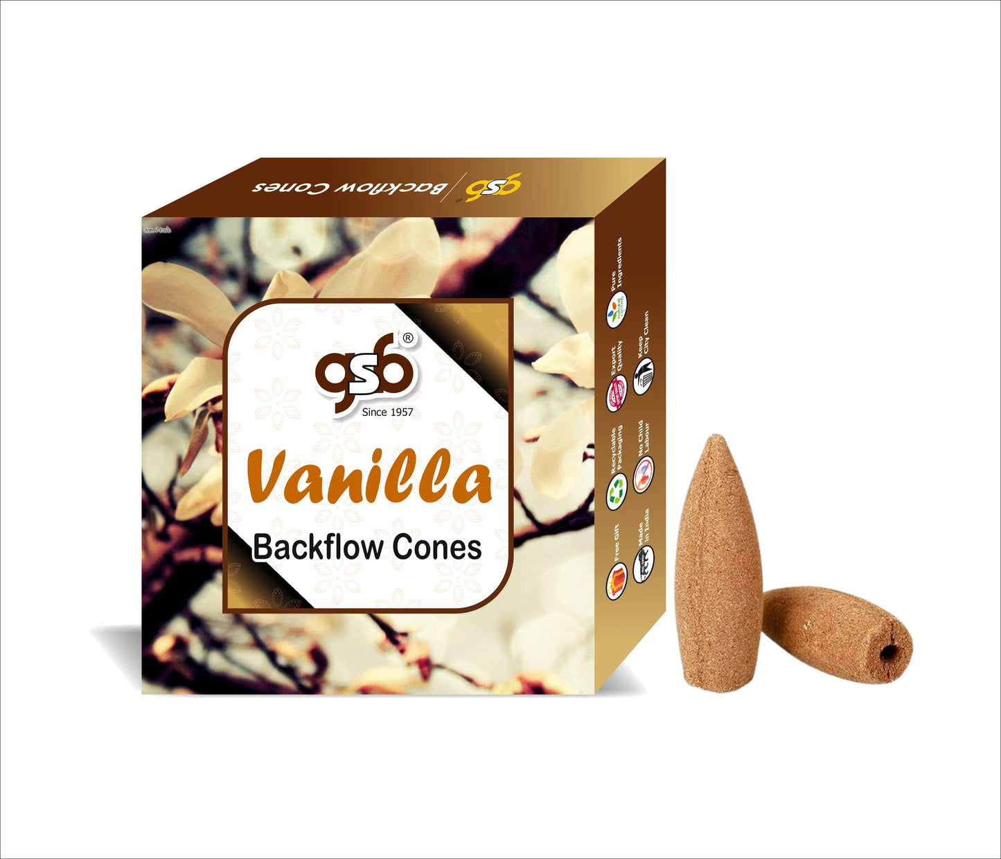 GSB Vanilla Premium Backflow Cones | Best For Smoke Fountain | Backflow Cone | No Charcoal | No Bamboo
