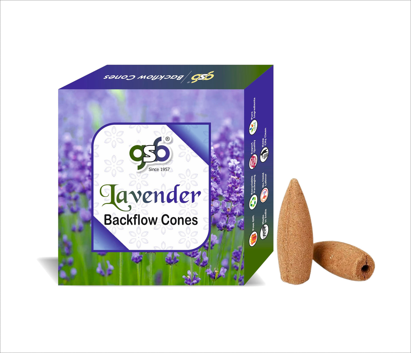 GSB Lavender Premium Backflow Cones | Best For Smoke Fountain | Backflow Cone | No Charcoal | No Bamboo