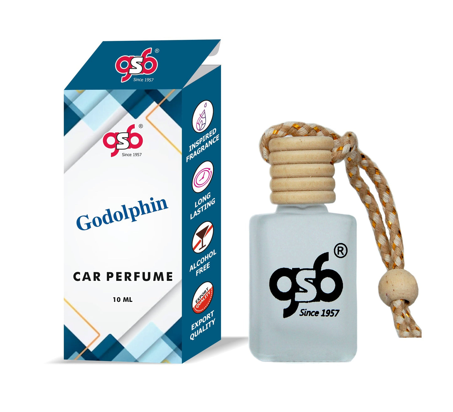 GSB Godolphin Hanging Car Air Freshener Inspired From PDM Godolphin | Natural Fragrance In Glass Bottle With Wooden Diffuser Lid | 10 Ml