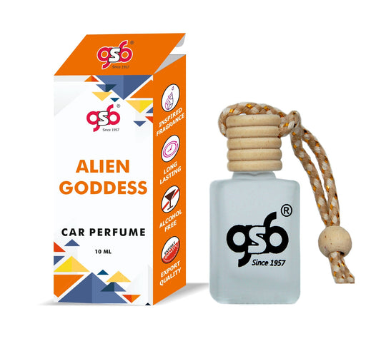 GSB Alien Goddess Hanging Car Air Freshener Inspired From Mugelr Alien Goddess | Natural Fragrance In Glass Bottle With Wooden Diffuser Lid | 10 Ml