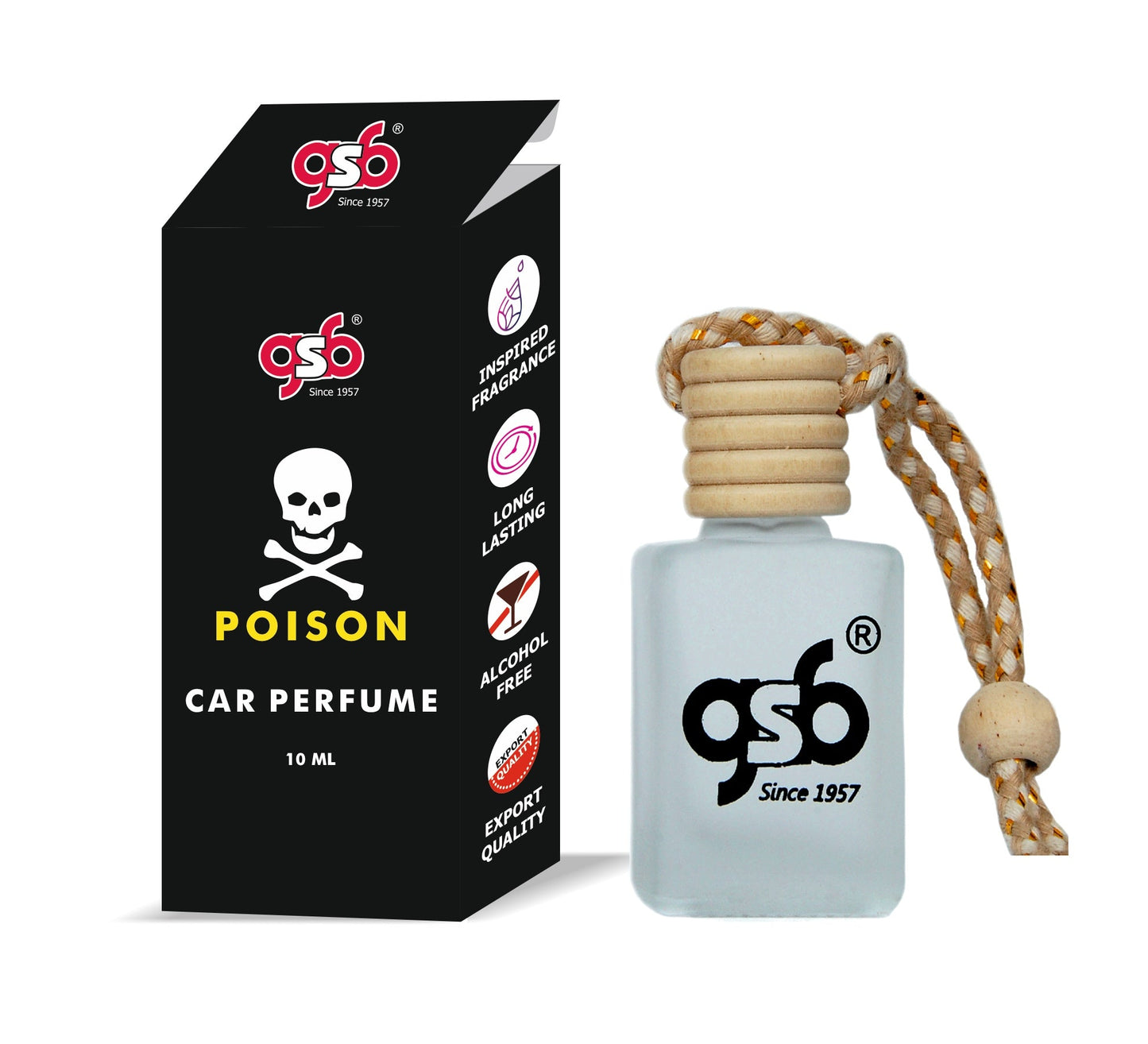 GSB Poison Hanging Car Air Freshener Inspired From Doir Poison | Natural Fragrance In Glass Bottle With Wooden Diffuser Lid | 10 Ml