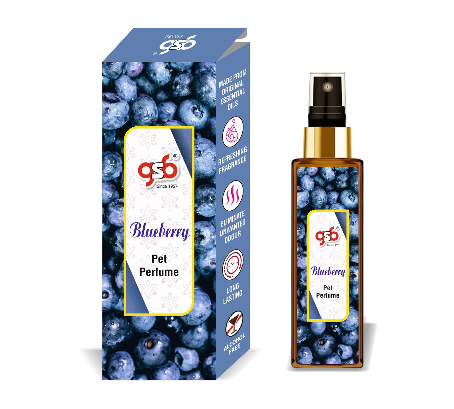 GSB Blueberry Pet Perfume | Alcohol Free | Smell Remover | Keeps Coat Smelling Fresh | Long Lasting | Dog & Cat Cologne | For All Breeds