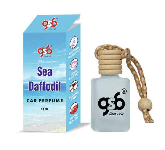 GSB Sea Daffodil Hanging Car Air Freshener Inspired From Ja Milan Sea Daffodil | Natural Fragrance In Glass Bottle With Wooden Diffuser Lid | 10 Ml