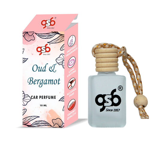 GSB Oud and Bergamont Hanging Car Air Freshener Inspired From Ja Milan Oud and Bergamont | Natural Fragrance In Glass Bottle With Wooden Diffuser Lid | 10 Ml