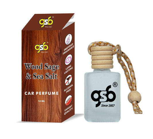 GSB Wood Sage and Sea Salt Hanging Car Air Freshener Inspired From Ja Milan Wood Sage and Sea Salt | Natural Fragrance In Glass Bottle With Wooden Diffuser Lid | 10 Ml