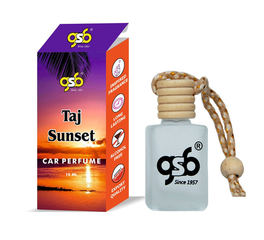 GSB Taj Sunset Hanging Car Air Freshener Inspired From Ecsada Taj Sunset | Natural Fragrance In Glass Bottle With Wooden Diffuser Lid | 10 Ml