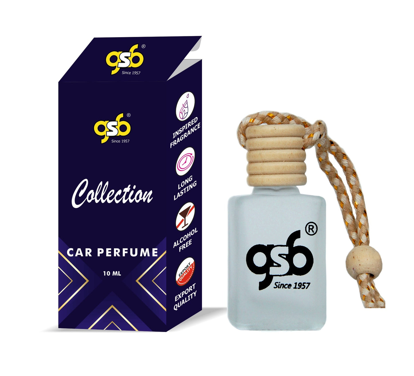 GSB Collection Hanging Car Air Freshener Inspired From Ecsada Collection | Natural Fragrance In Glass Bottle With Wooden Diffuser Lid | 10 Ml