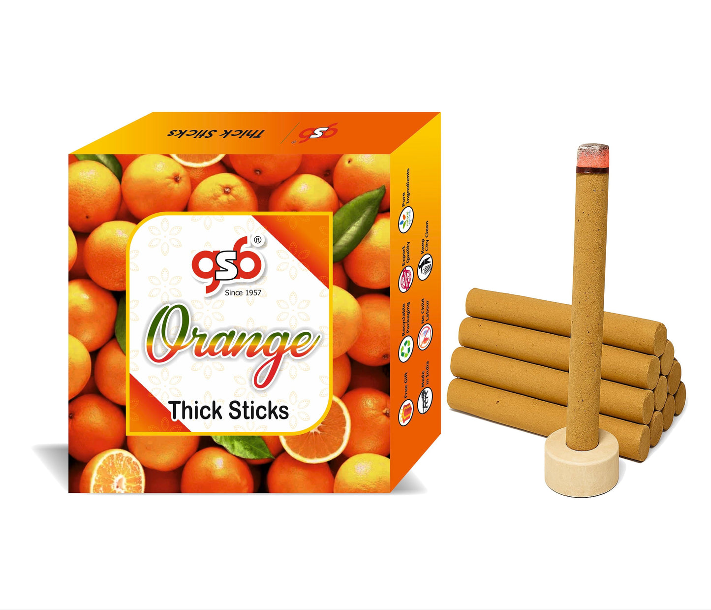GSB Orange Premium Thick Dhoop Sticks with Stand Holder in Box | Dhoop Batti | No Charcoal | No Bamboo