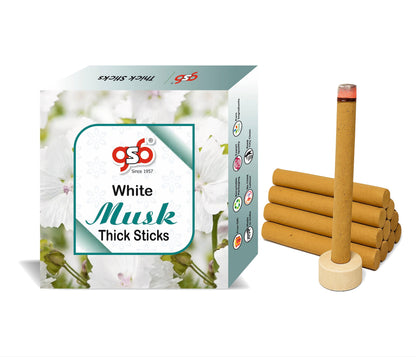 GSB White Musk Premium Thick Dhoop Sticks with Stand Holder in Box | Dhoop Batti | No Charcoal | No Bamboo