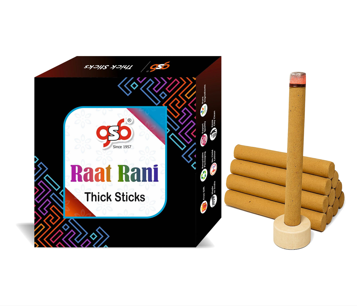 GSB Raat Rani Premium Thick Dhoop Sticks with Stand Holder in Box | Dhoop Batti | No Charcoal | No Bamboo