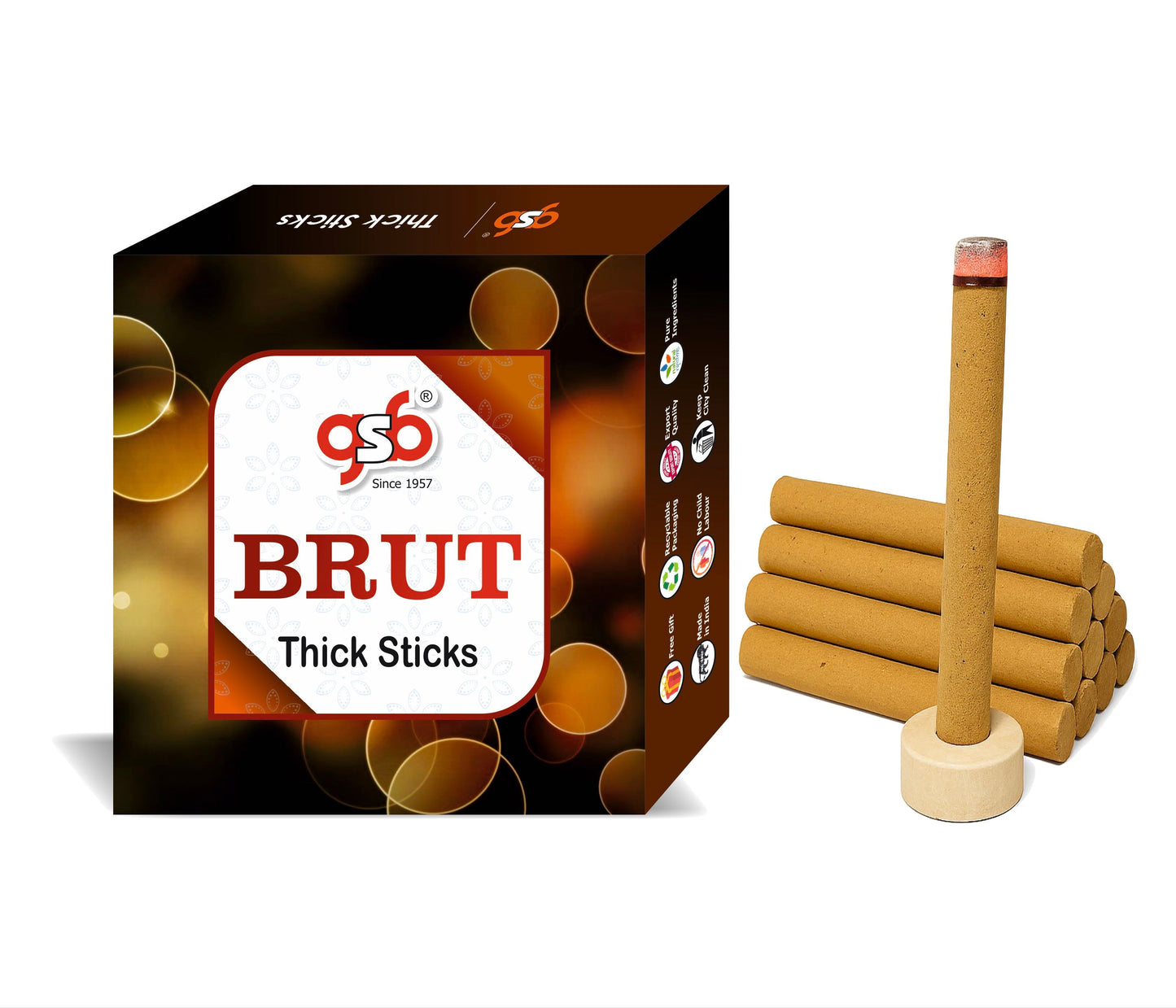 GSB Brut Premium Thick Dhoop Sticks with Stand Holder in Box | Dhoop Batti | No Charcoal | No Bamboo
