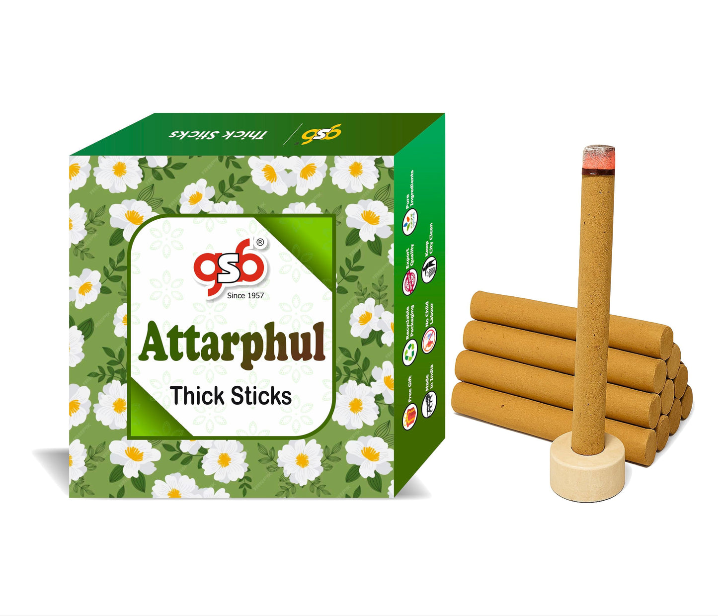 GSB Attarphul Premium Thick Dhoop Sticks with Stand Holder in Box | Dhoop Batti | No Charcoal | No Bamboo