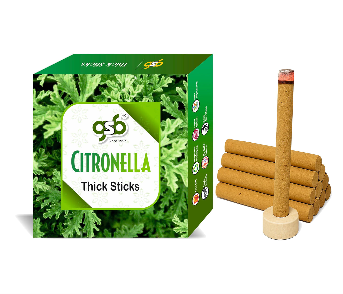 GSB Citronella Premium Thick Dhoop Sticks with Stand Holder in Box | Dhoop Batti | No Charcoal | No Bamboo