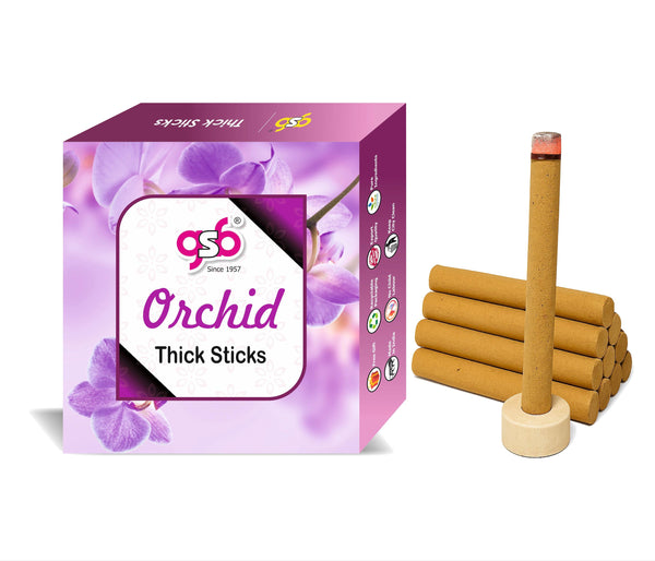 GSB Orchid Premium Thick Dhoop Sticks with Stand Holder in Box | Dhoop Batti | No Charcoal | No Bamboo
