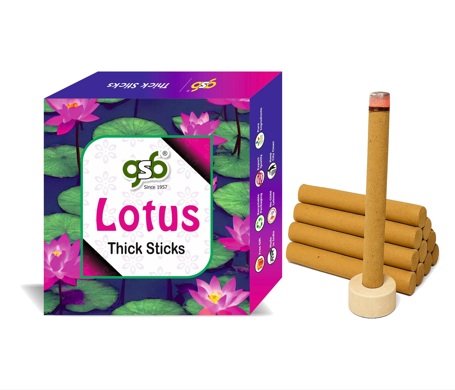 GSB Lotus Premium Thick Dhoop Sticks with Stand Holder in Box | Dhoop Batti | No Charcoal | No Bamboo
