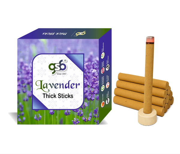 GSB Lavender Premium Thick Dhoop Sticks with Stand Holder in Box | Dhoop Batti | No Charcoal | No Bamboo
