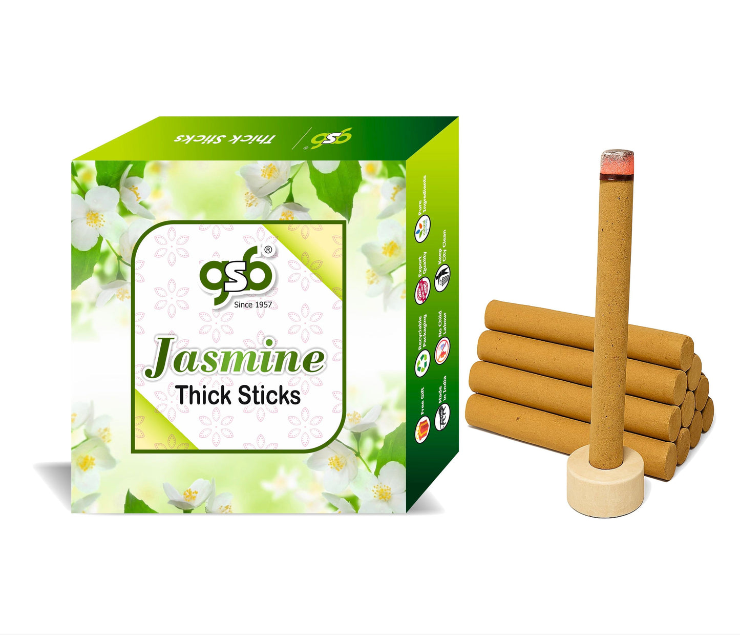 GSB Jasmine Premium Thick Dhoop Sticks with Stand Holder in Box | Dhoop Batti | No Charcoal | No Bamboo