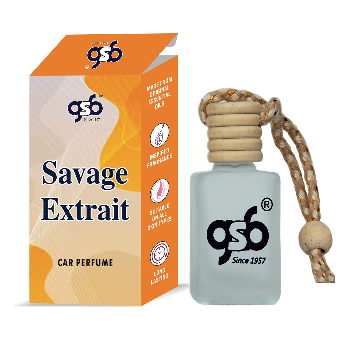GSB Savage Extrait Hanging Car Air Freshener Inspired From Doir Savage Extrait | Natural Fragrance In Glass Bottle With Wooden Diffuser Lid | 10 Ml