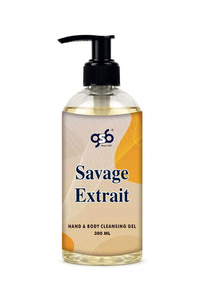 GSB Savage Extrait Hand And Body Cleansing Gel Inspired From Doir Savage Extrait | Luxury Body Wash & Shower Gel With Long Lasting Aroma | No Parabens & Silicones | 300 ml