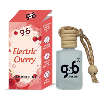 GSB Electric Cherry Hanging Car Air Freshener Inspired From Fom Tord Electric Cherry | Natural Fragrance In Glass Bottle With Wooden Diffuser Lid | 10 Ml