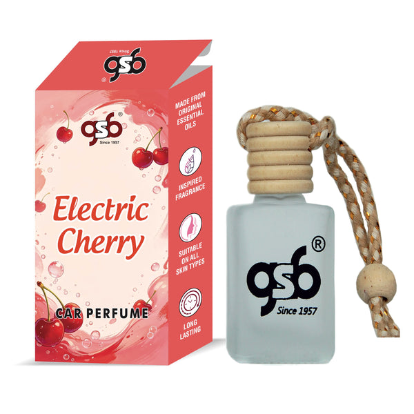 GSB Electric Cherry Hanging Car Air Freshener Inspired From Fom Tord Electric Cherry | Natural Fragrance In Glass Bottle With Wooden Diffuser Lid | 10 Ml