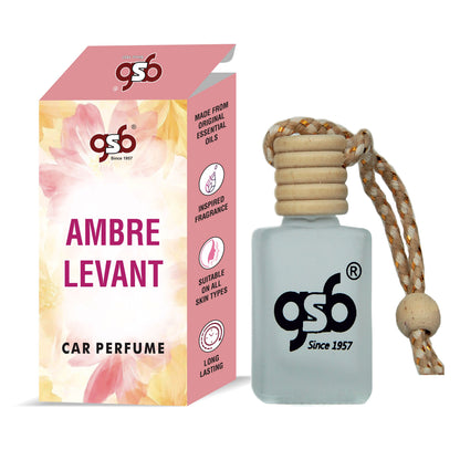 GSB Ambre Levant Hanging Car Air Freshener Inspired From Vouis Luitton Ambre Levant | Natural Fragrance In Glass Bottle With Wooden Diffuser Lid | 10 Ml