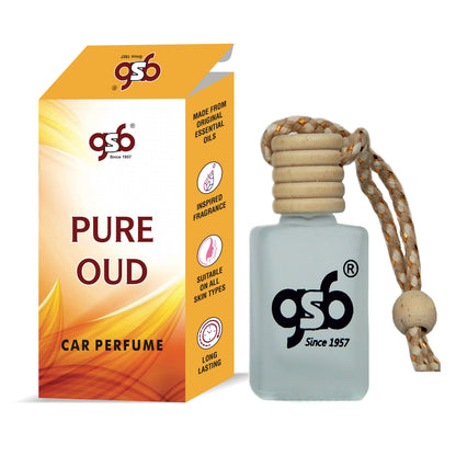 GSB Pure Oud Hanging Car Air Freshener Inspired From Vouis Luitton Pure Oud | Natural Fragrance In Glass Bottle With Wooden Diffuser Lid | 10 Ml