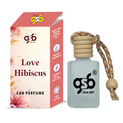 GSB Love Hibiscus Hanging Car Air Freshener Inspired From Amage Love Hibiscus | Natural Fragrance In Glass Bottle With Wooden Diffuser Lid | 10 Ml