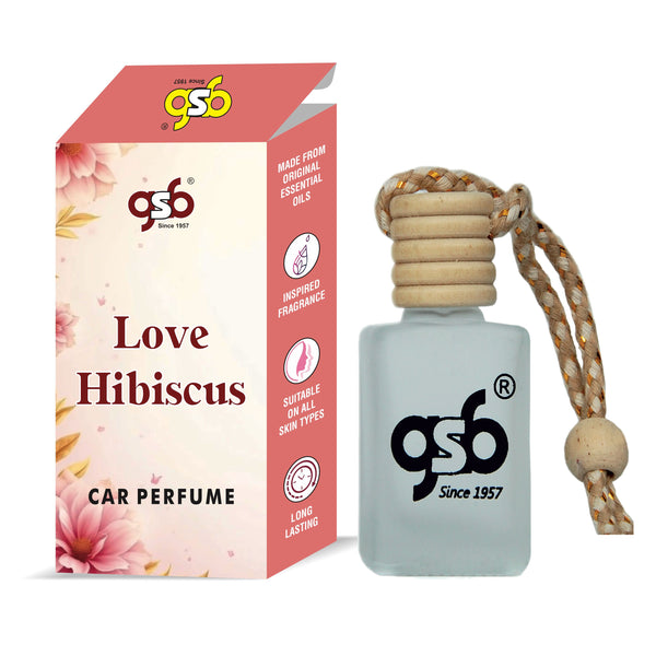 GSB Love Hibiscus Hanging Car Air Freshener Inspired From Amage Love Hibiscus | Natural Fragrance In Glass Bottle With Wooden Diffuser Lid | 10 Ml