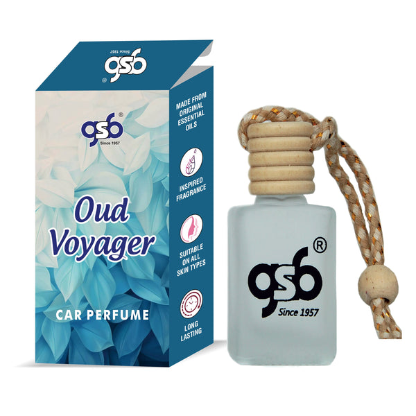GSB Oud Voyager Hanging Car Air Freshener Inspired From Fom Tord Oud Voyager | Natural Fragrance In Glass Bottle With Wooden Diffuser Lid | 10 Ml
