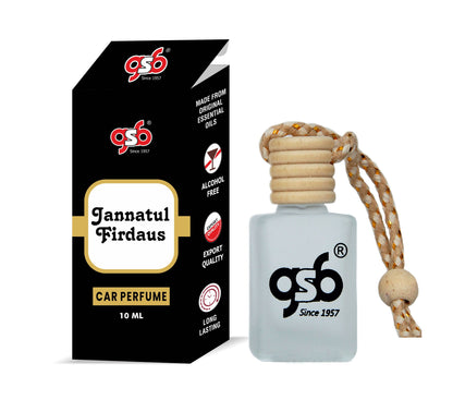 GSB Jannatul Firdaus Hanging Car Air Freshener | Long Lasting Car Perfume | Natural And Real Fragrance In Glass Bottle With Wooden Diffuser Lid | 10 Ml