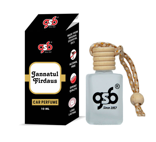 GSB Jannatul Firdaus Hanging Car Air Freshener | Long Lasting Car Perfume | Natural And Real Fragrance In Glass Bottle With Wooden Diffuser Lid | 10 Ml
